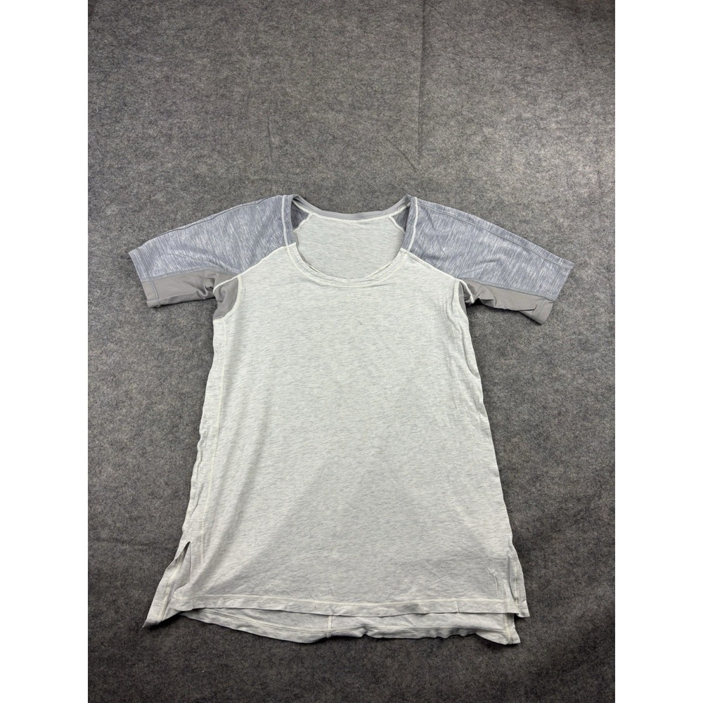 Lululemon Spin city Tee Heathered Polar Cream / Silver Slate Women's 4? SEE